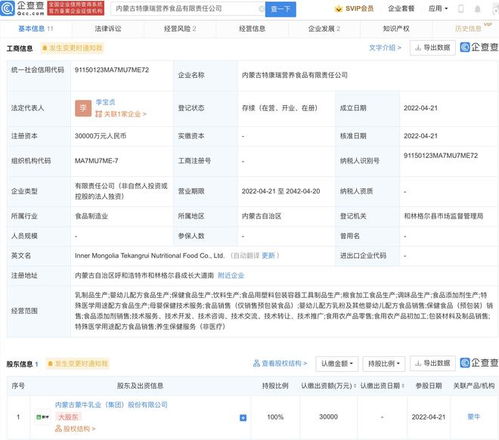 蒙牛成立營養(yǎng)食品公司,注冊(cè)資本3億
